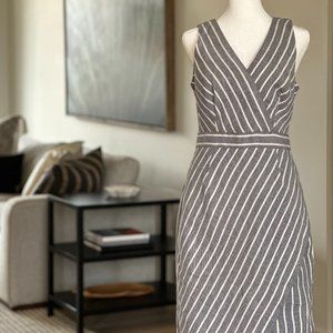 BANANA REPUBLIC LINEN /COTTON STRIPED SLEEVELESS SHIFT DRESS PETITE 4 s471105
